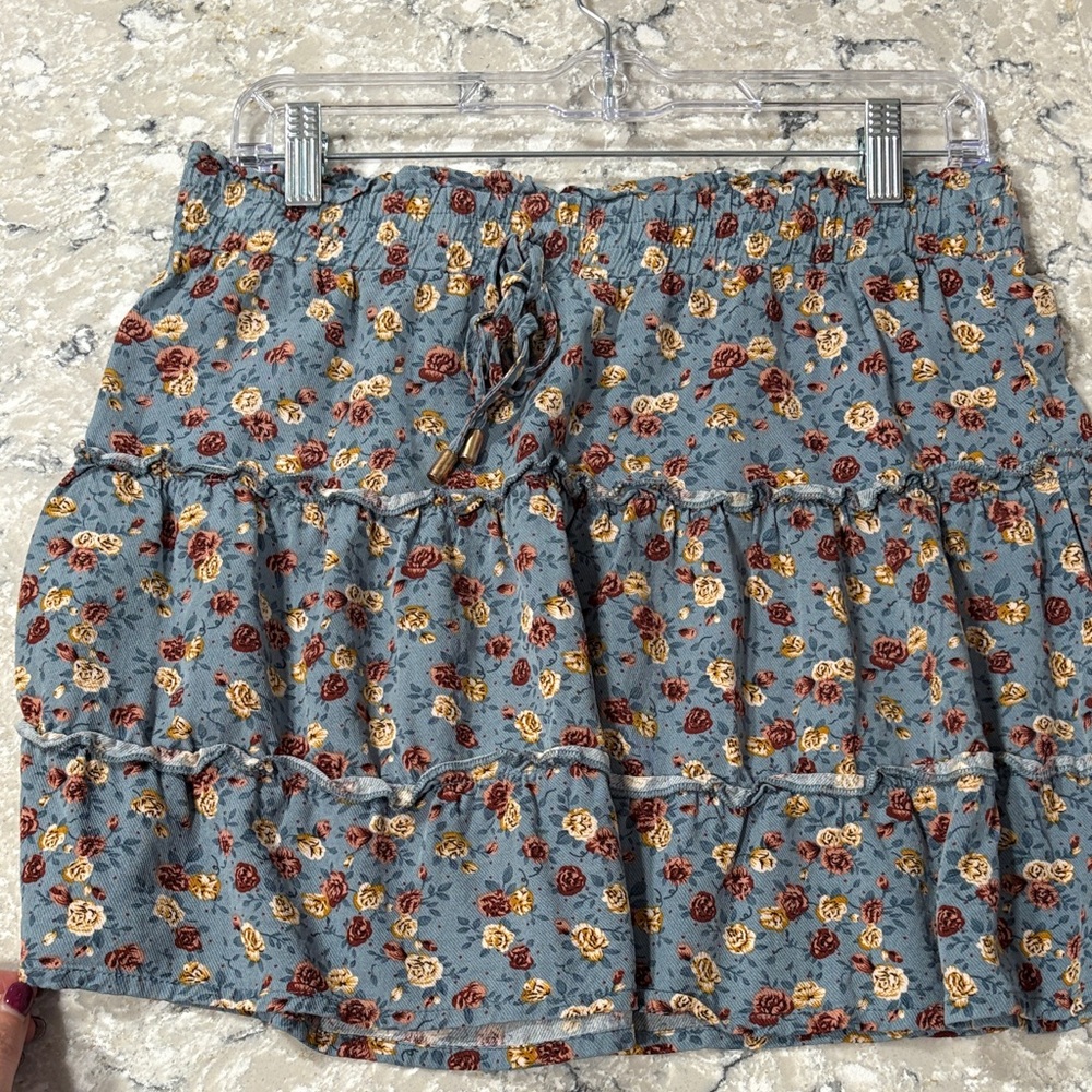 Floral Mini Skirt in Blue and Red